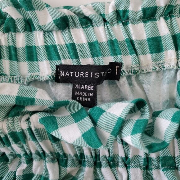 Signature Studio Green White Gingham Off The Shoulder Short Sleeve Top Womens XL - Picture 7 of 8
